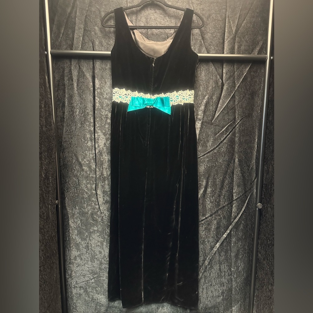 Vintage 60s Velvet Dress With Lace and Rhinestone Encrusted Waistband